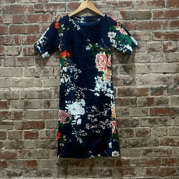 Roolee Floral Navy Printed Sheath Pencil Dress Size Small‎ - Picture 2 of 4